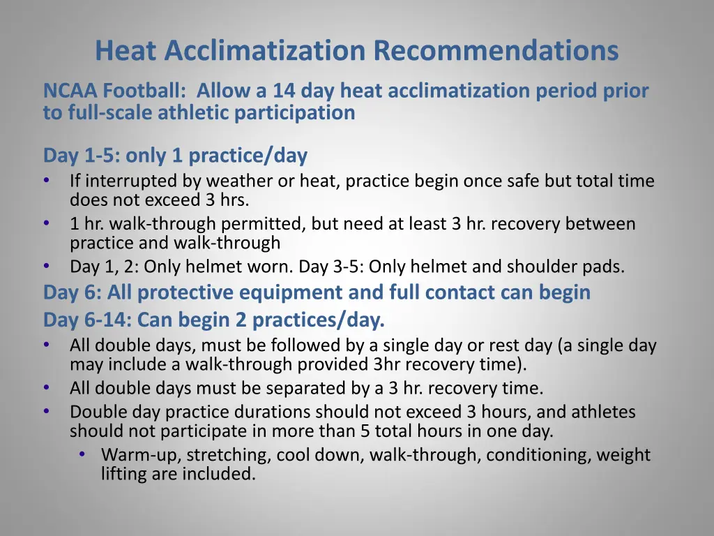 heat acclimatization recommendations