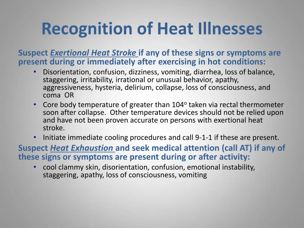 recognition of heat illnesses