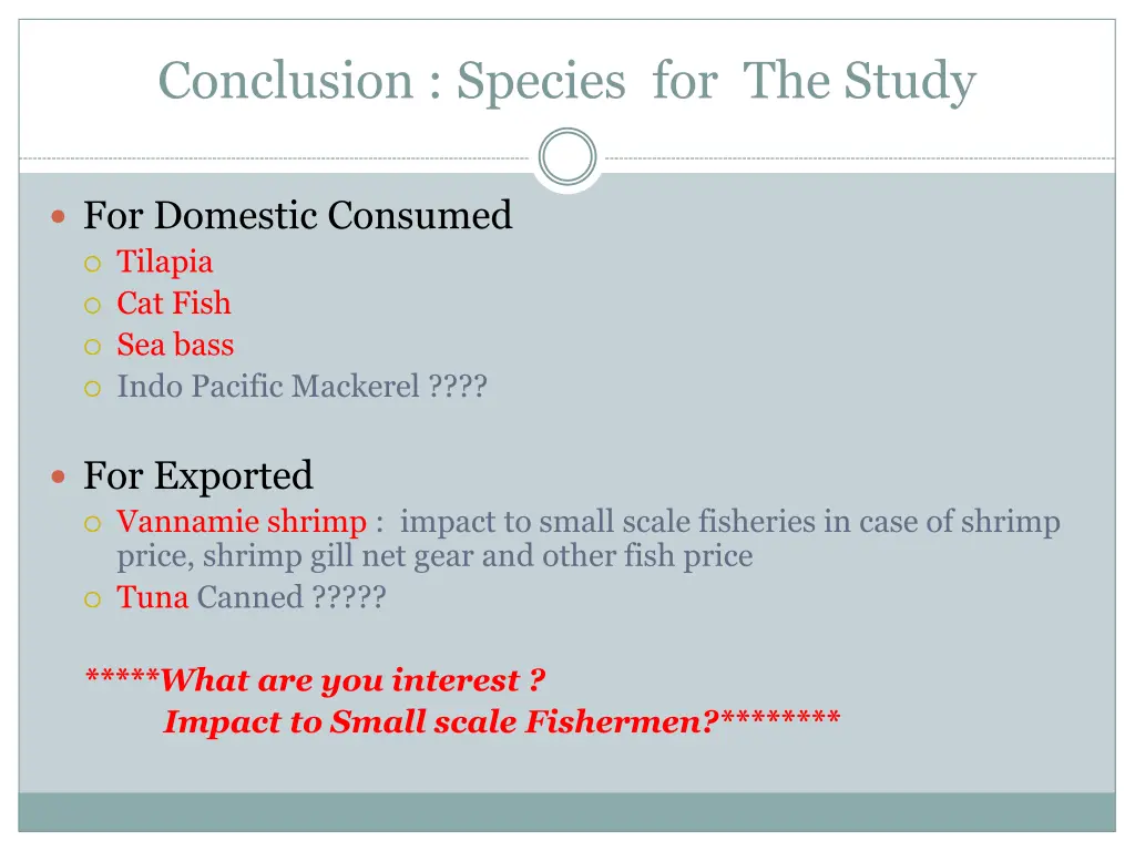 conclusion species for the study