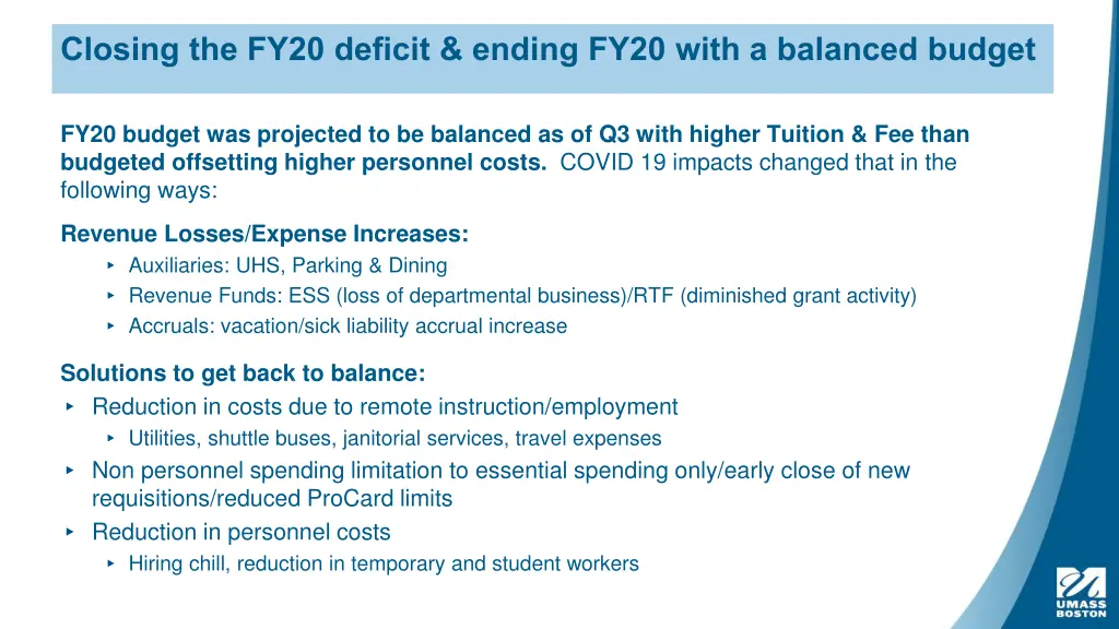 closing the fy20 deficit ending fy20 with