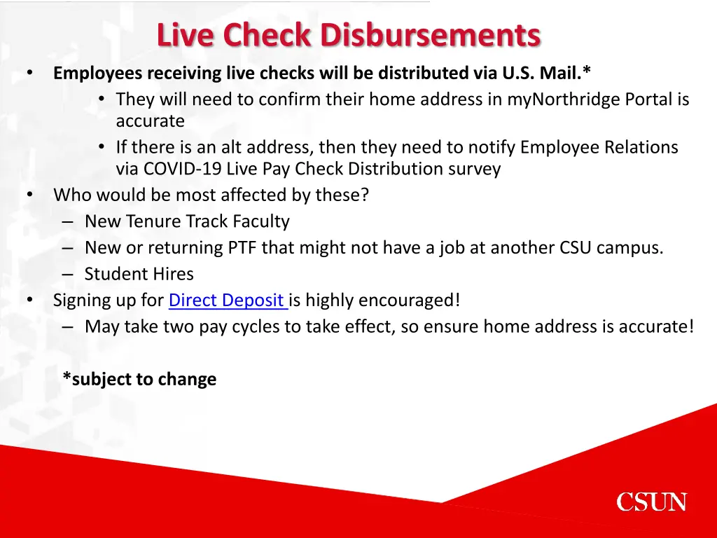 live check disbursements employees receiving live