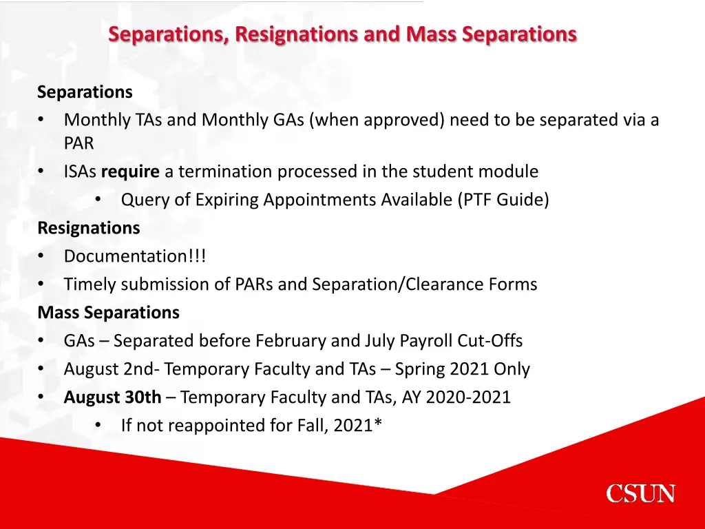 separations resignations and mass separations