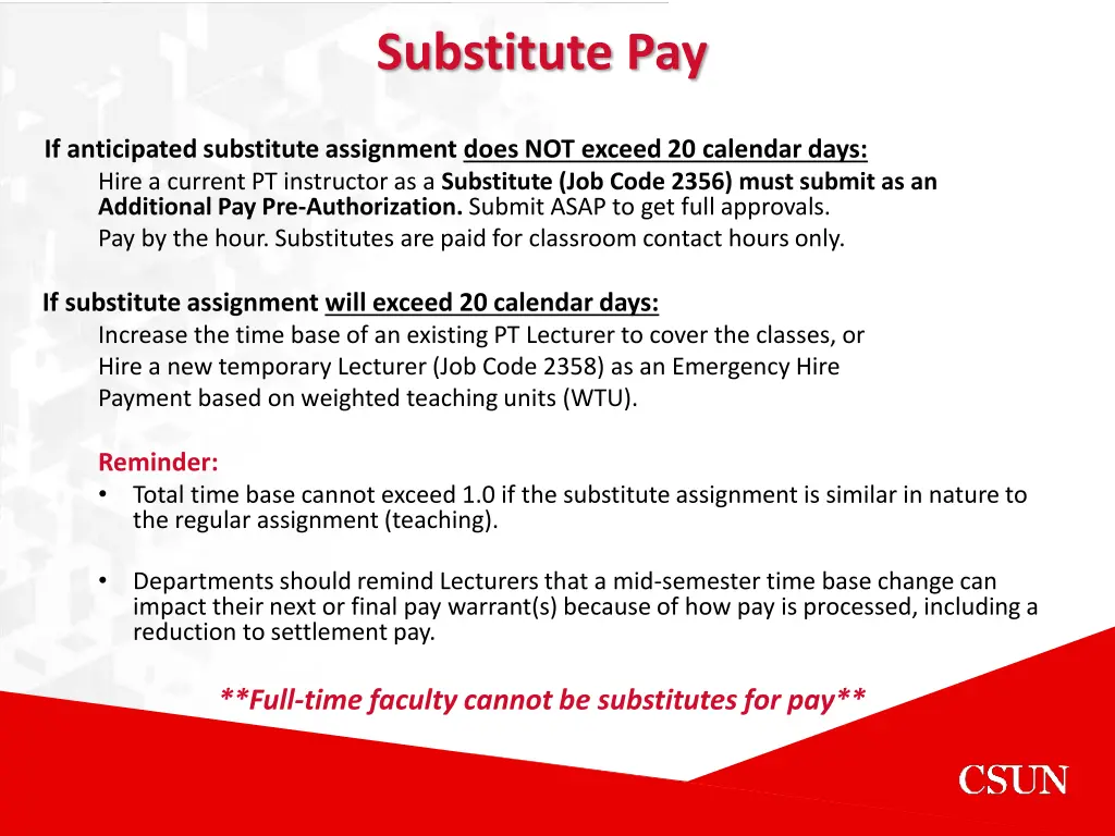 substitute pay