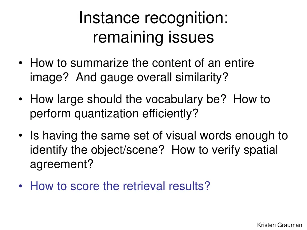 instance recognition remaining issues 1