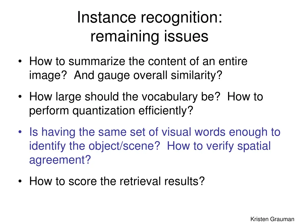 instance recognition remaining issues