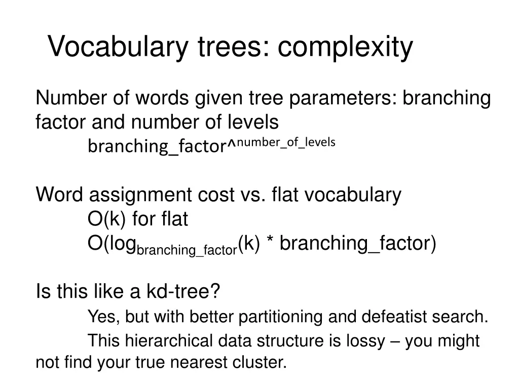 vocabulary trees complexity