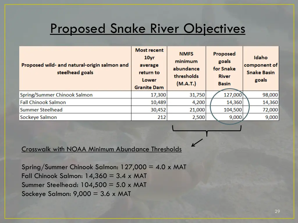 proposed snake river objectives