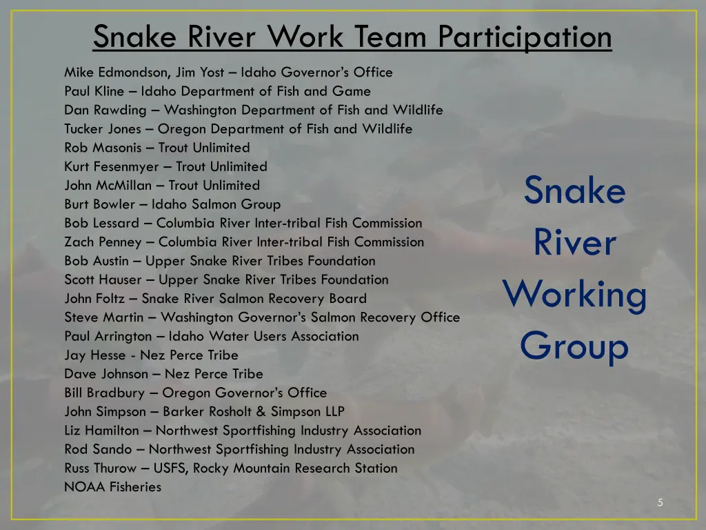 snake river work team participation