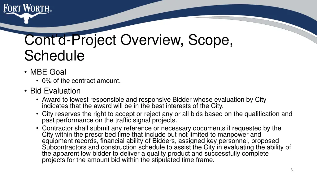 cont d project overview scope schedule mbe goal