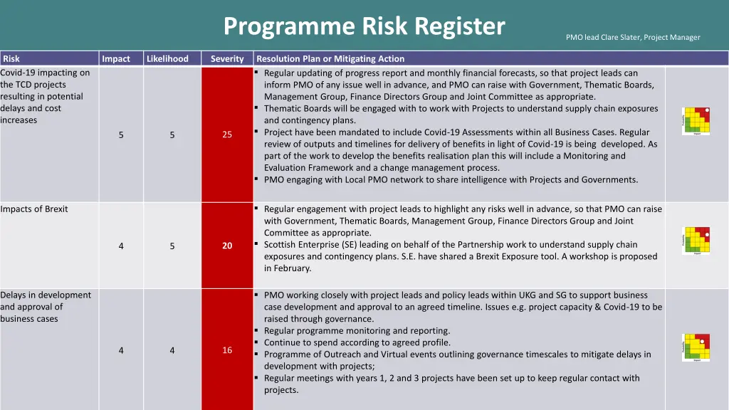 programme risk register