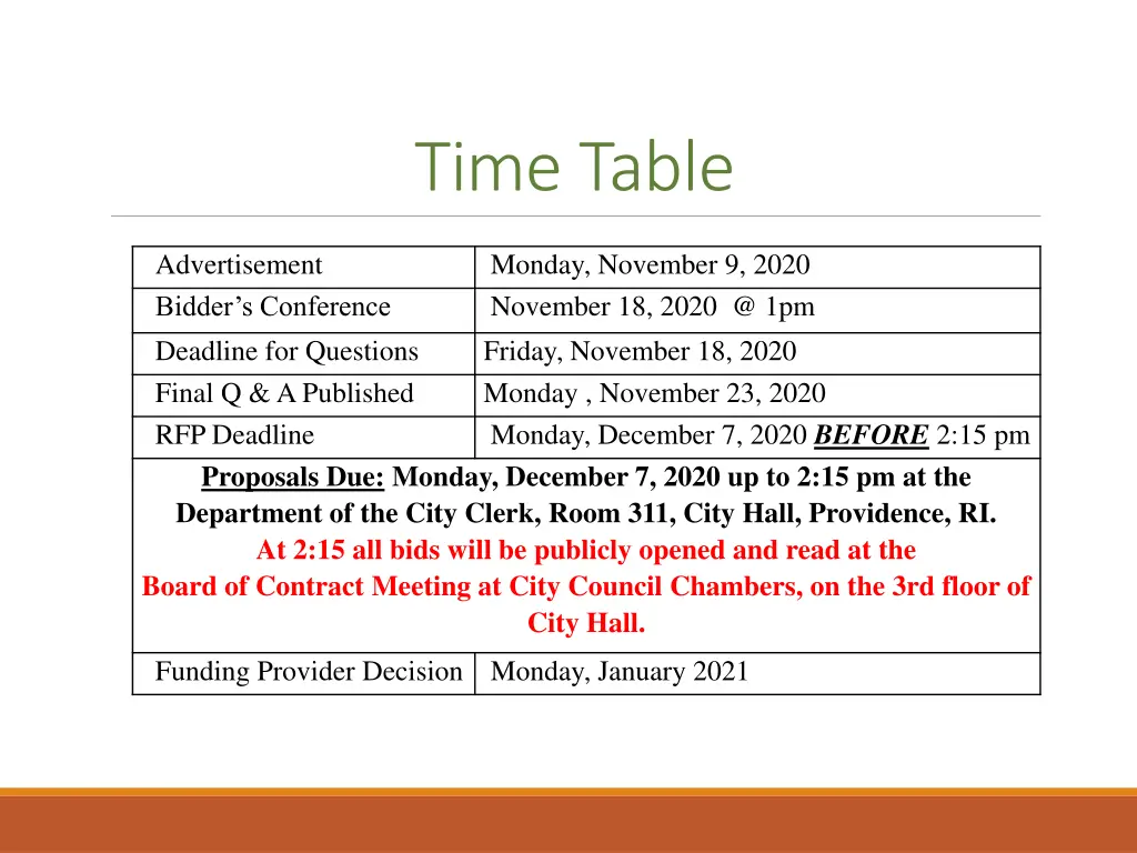 time table