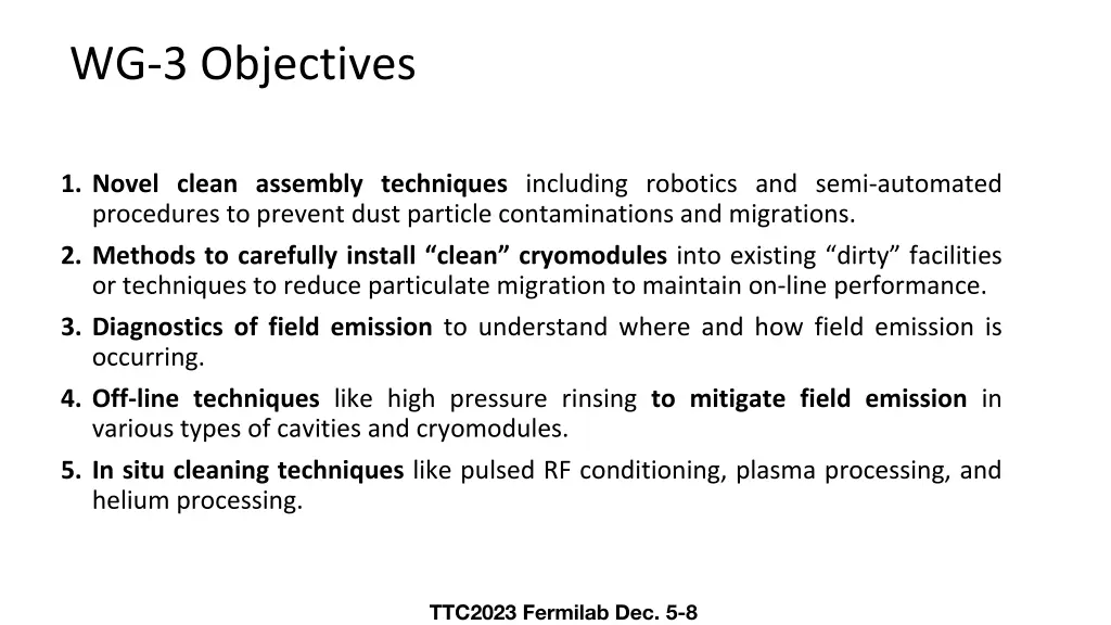 wg 3 objectives