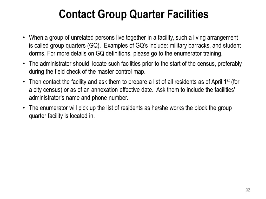 contact group quarter facilities