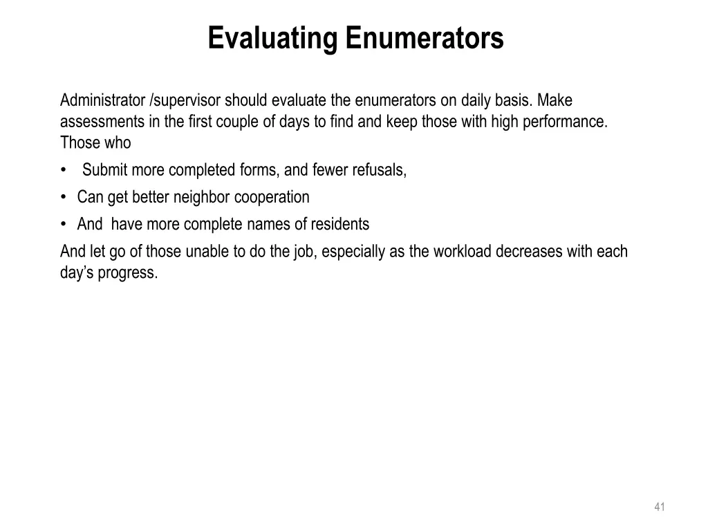 evaluating enumerators