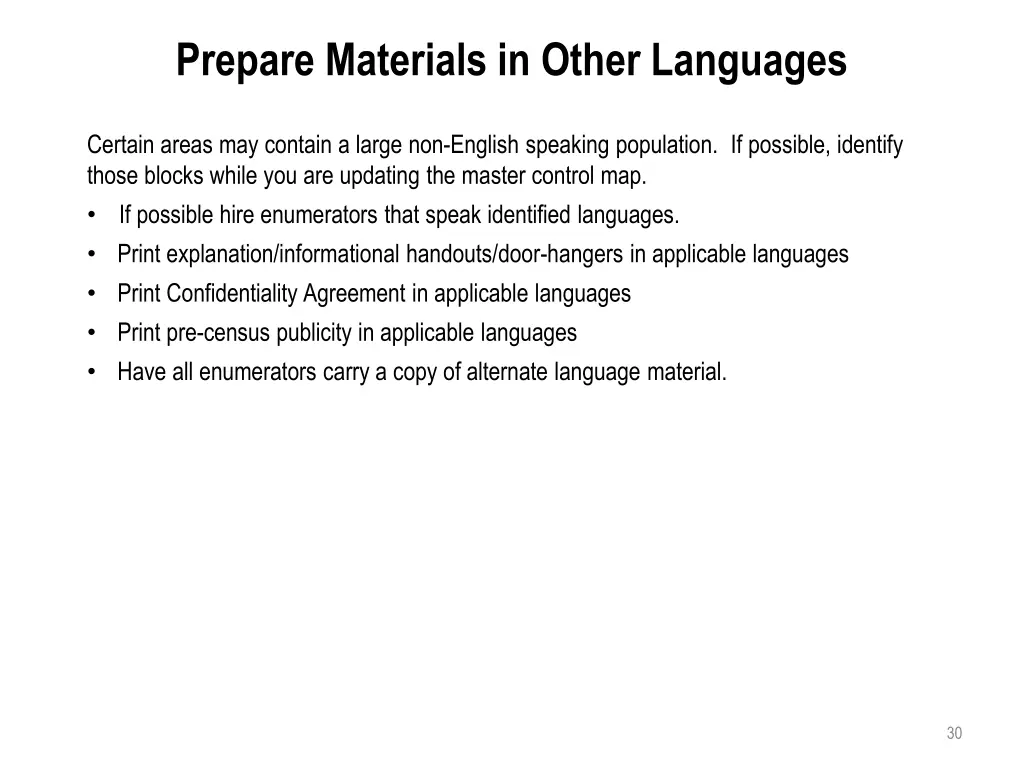 prepare materials in other languages