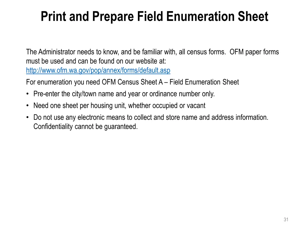 print and prepare field enumeration sheet