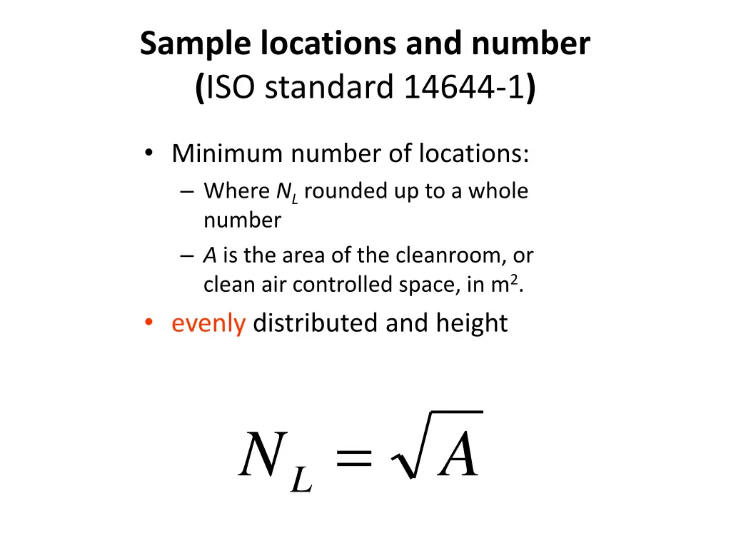 sample locations and number iso standard 14644 1