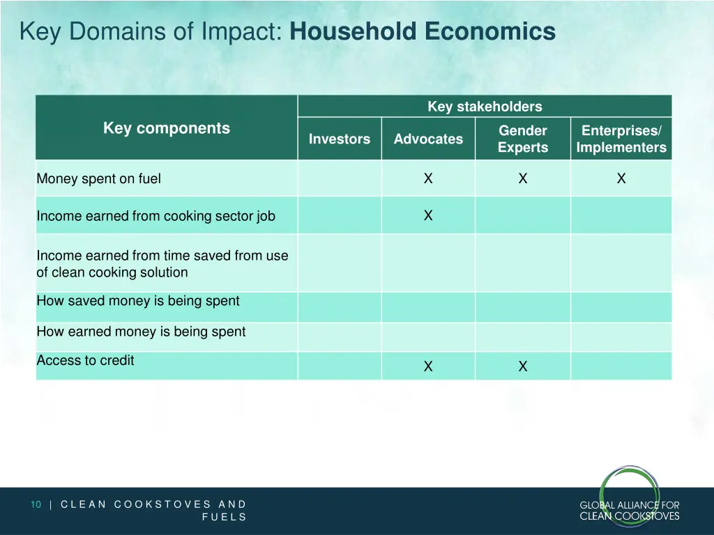 key domains of impact household economics