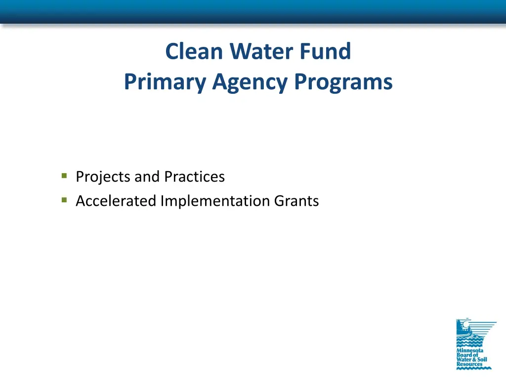 clean water fund primary agency programs