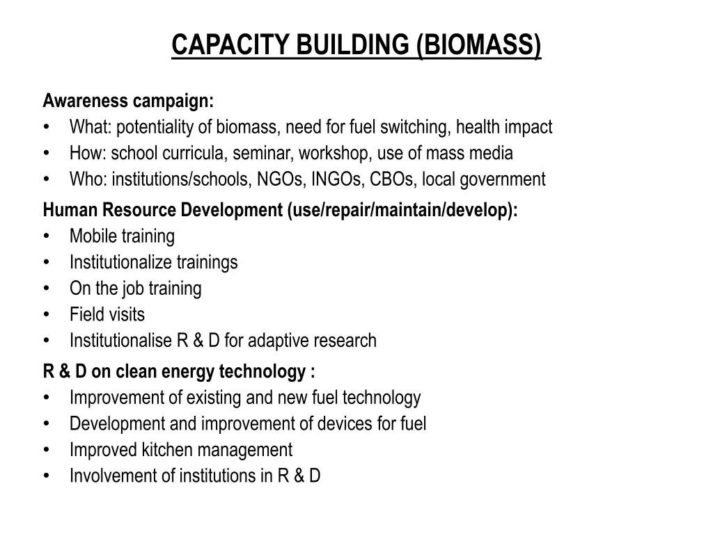 capacity building biomass