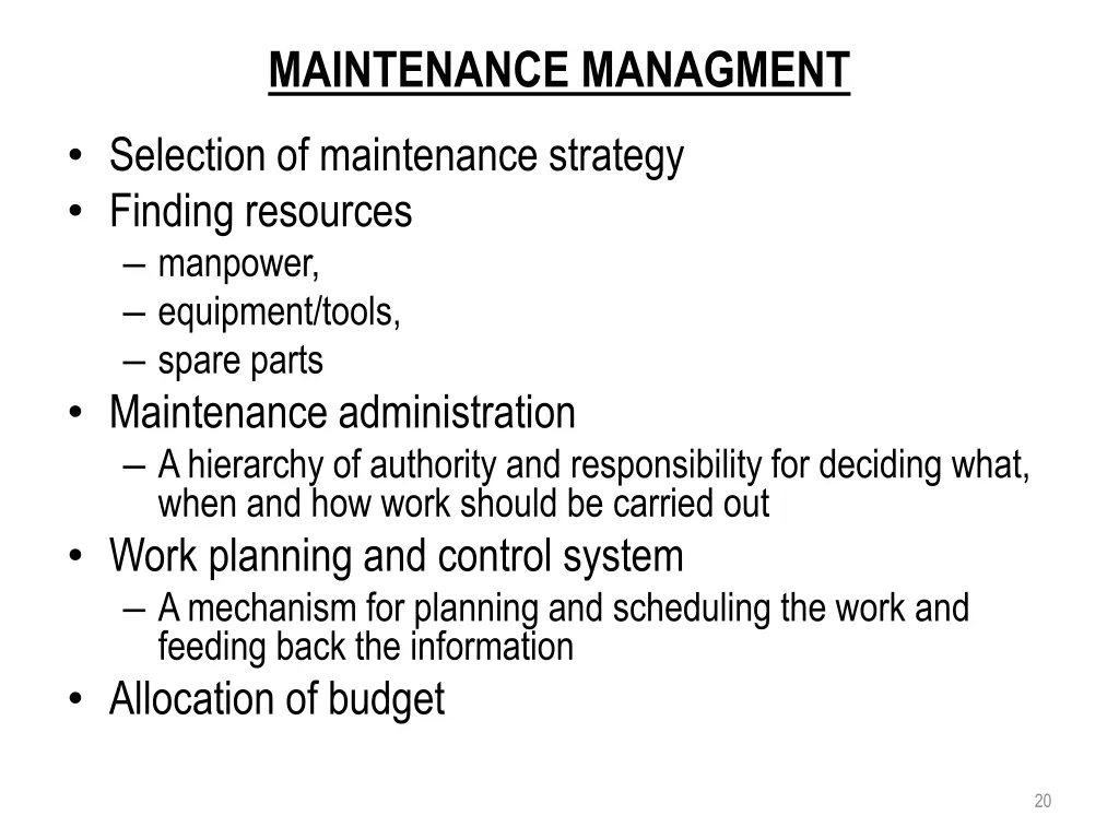 maintenance managment