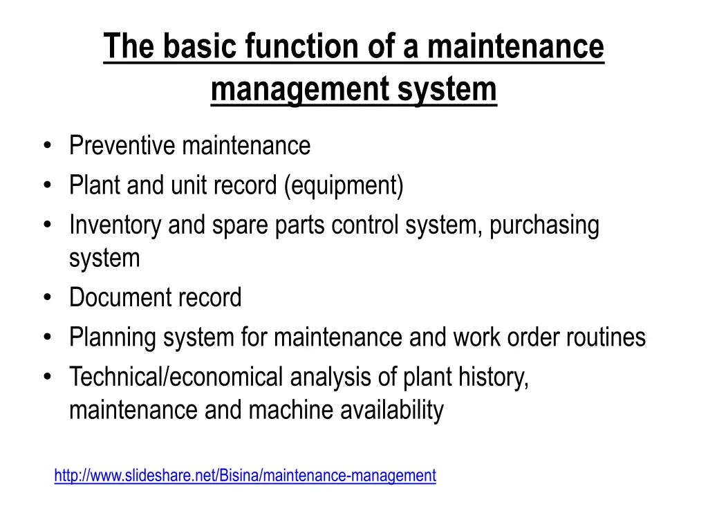 the basic function of a maintenance management