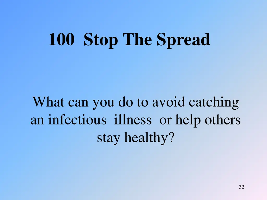 100 stop the spread