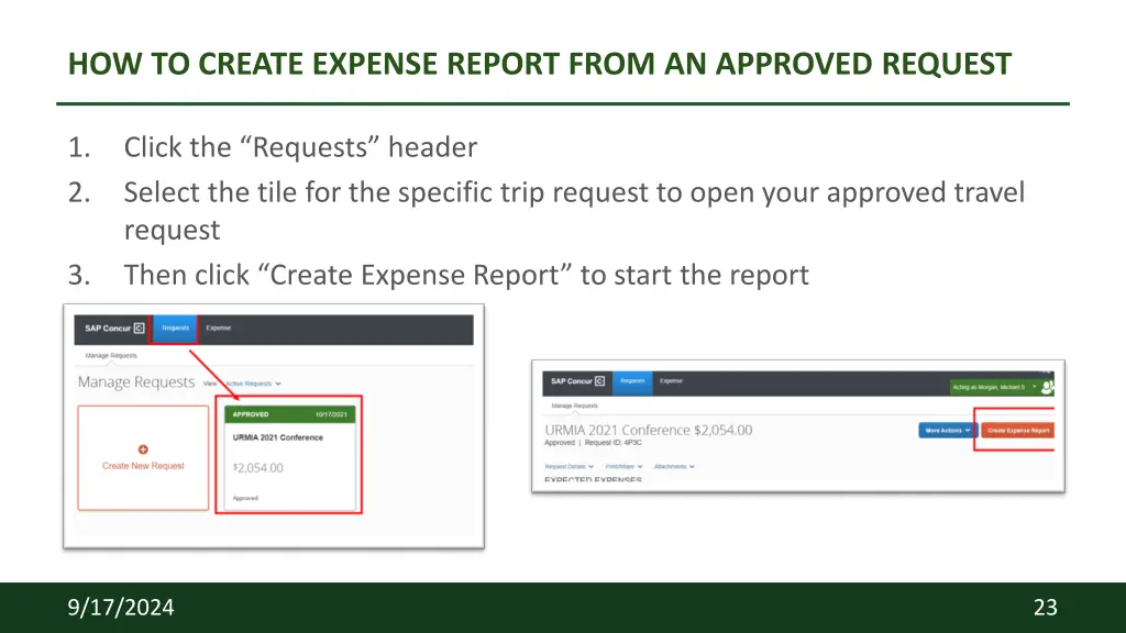 how to create expense report from an approved