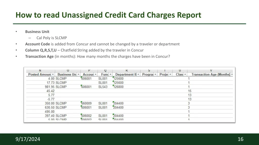 how to read unassigned credit card charges report 3