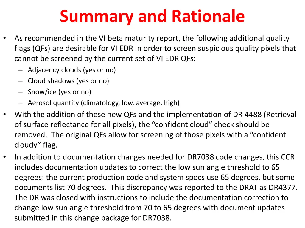 summary and rationale