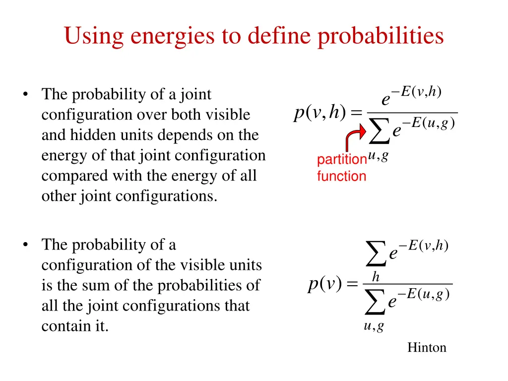 using energies to define probabilities