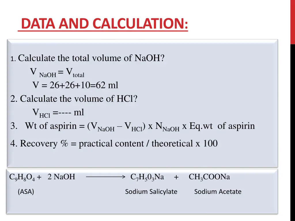 data and calculation