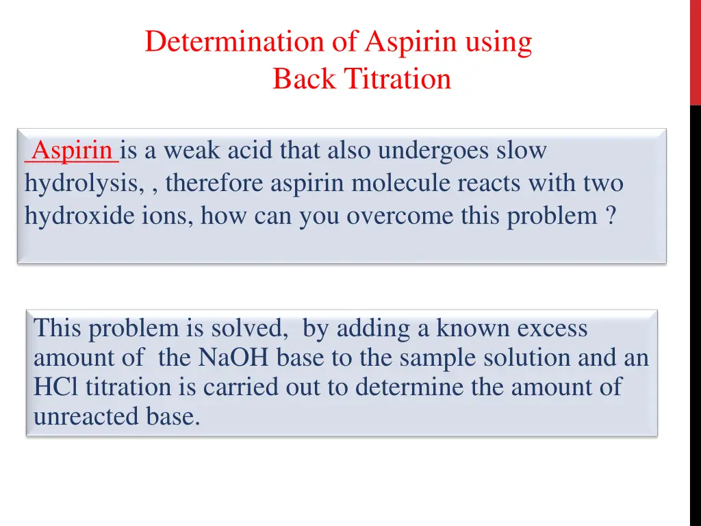 determination of aspirin using back titration