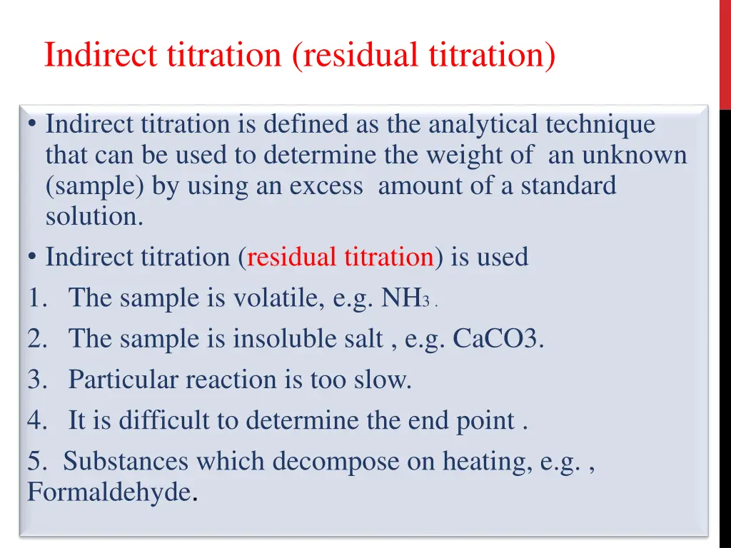 indirect titration residual titration