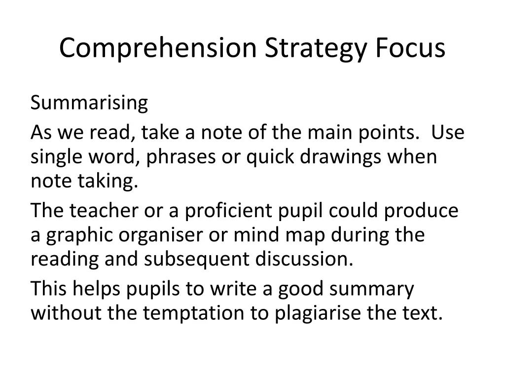 comprehension strategy focus