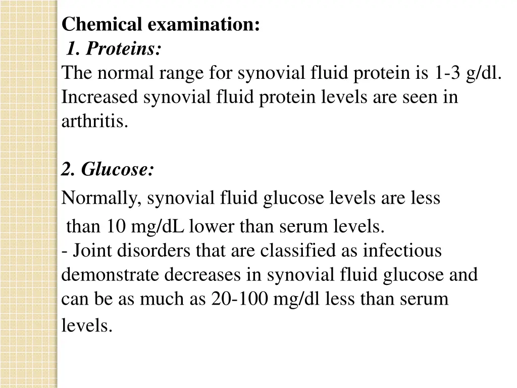 chemical examination 1 proteins the normal range