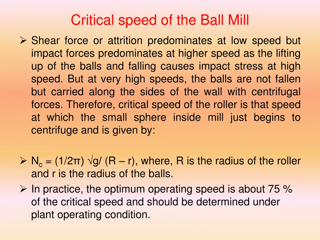 critical speed of the ball mill