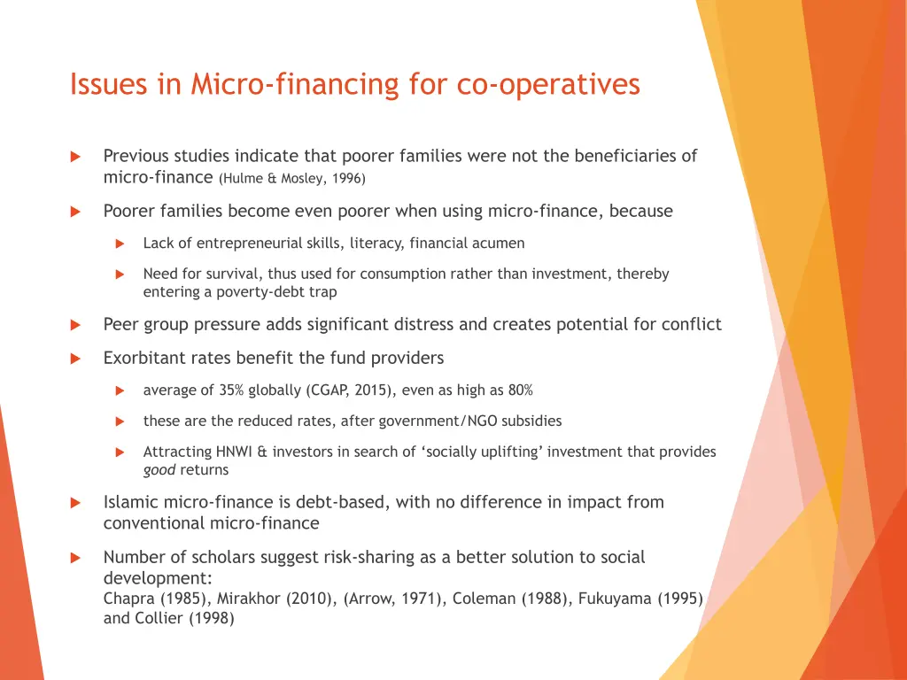 issues in micro financing for co operatives