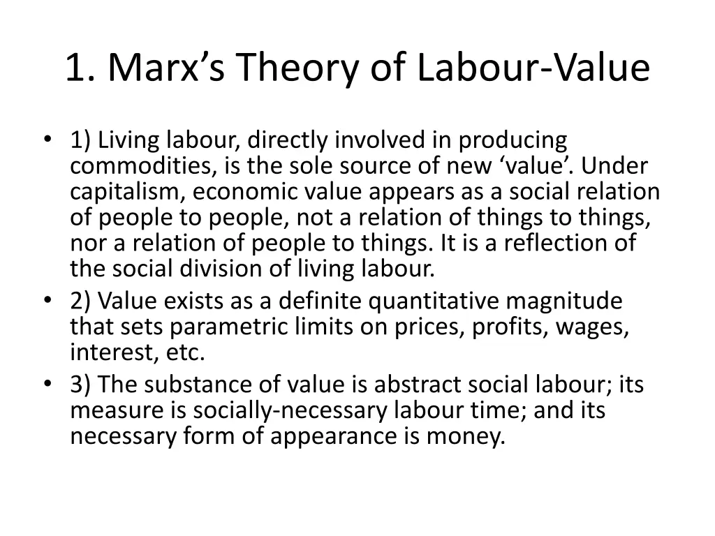 1 marx s theory of labour value