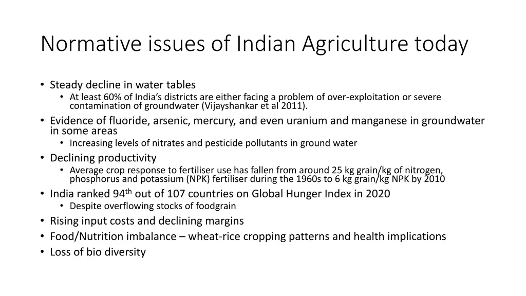 normative issues of indian agriculture today