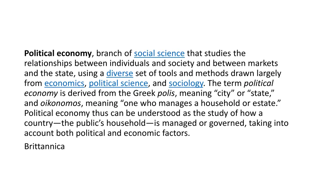 political economy branch of social science that