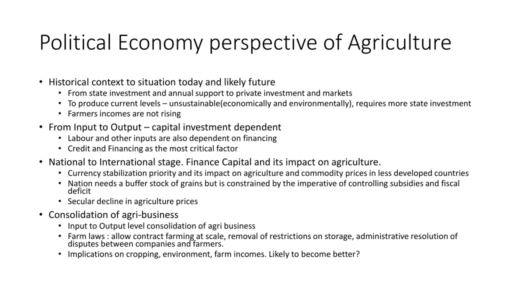 political economy perspective of agriculture