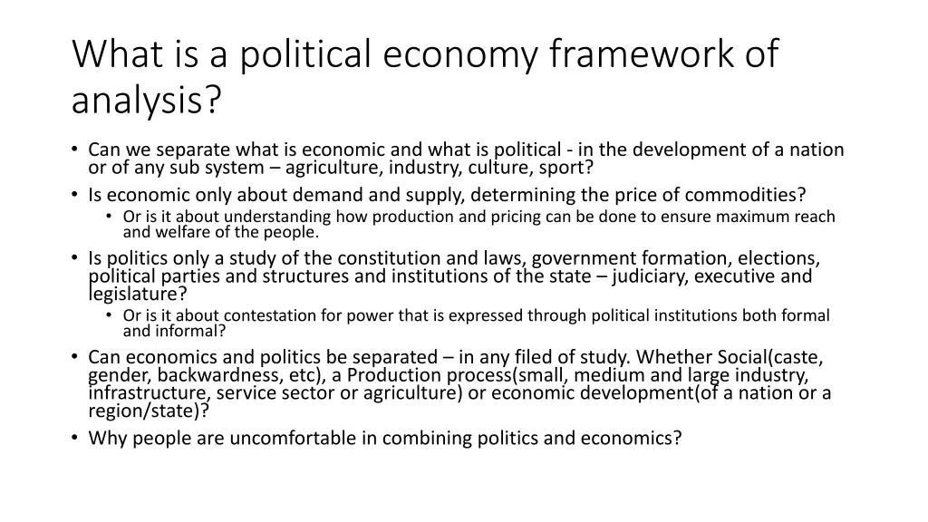 what is a political economy framework of analysis