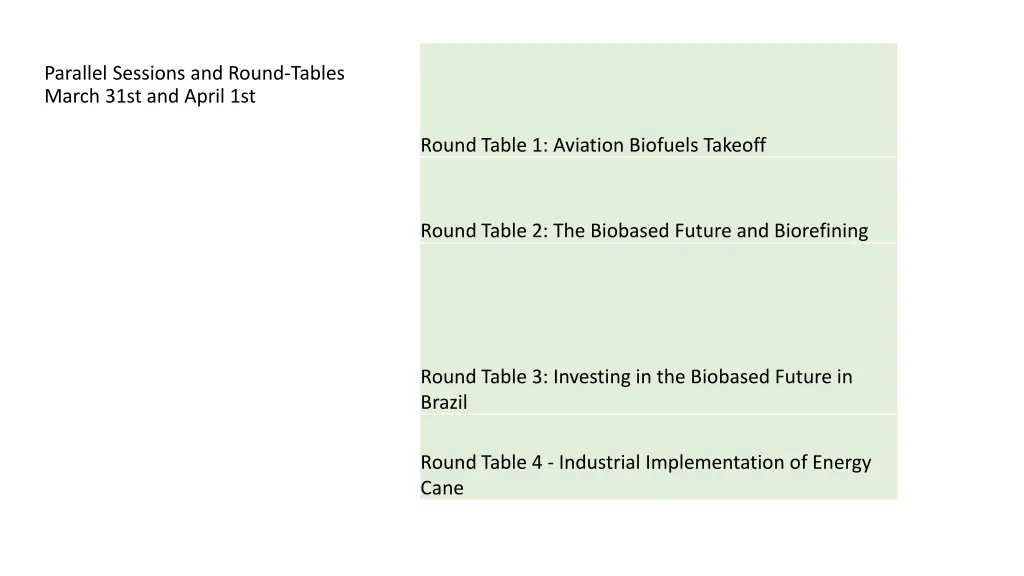 parallel sessions and round tables march 31st