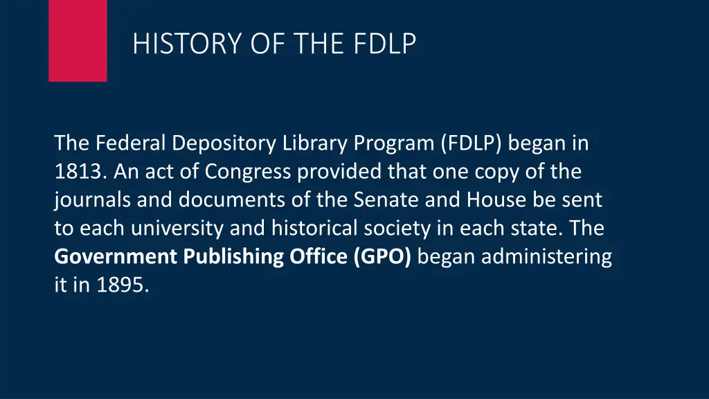 history of the fdlp