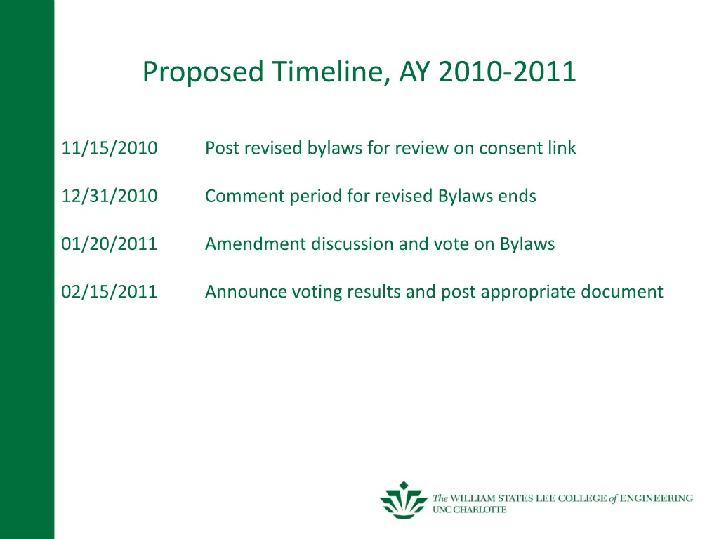 proposed timeline ay 2010 2011