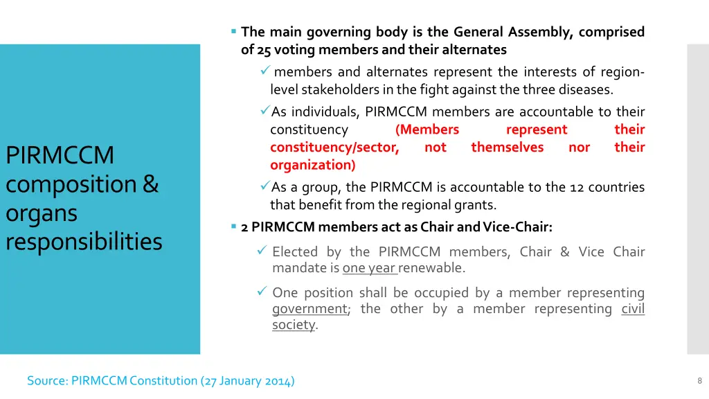 the main governing body is the general assembly