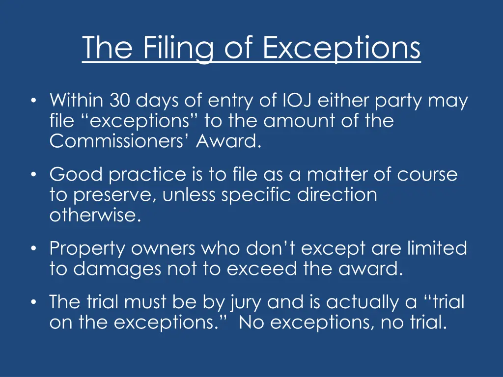 the filing of exceptions