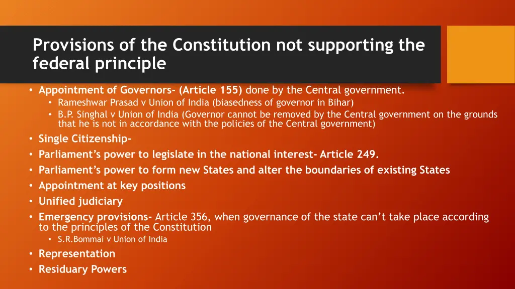 provisions of the constitution not supporting