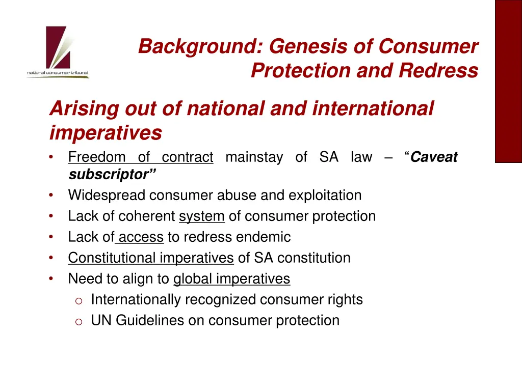 background genesis of consumer protection